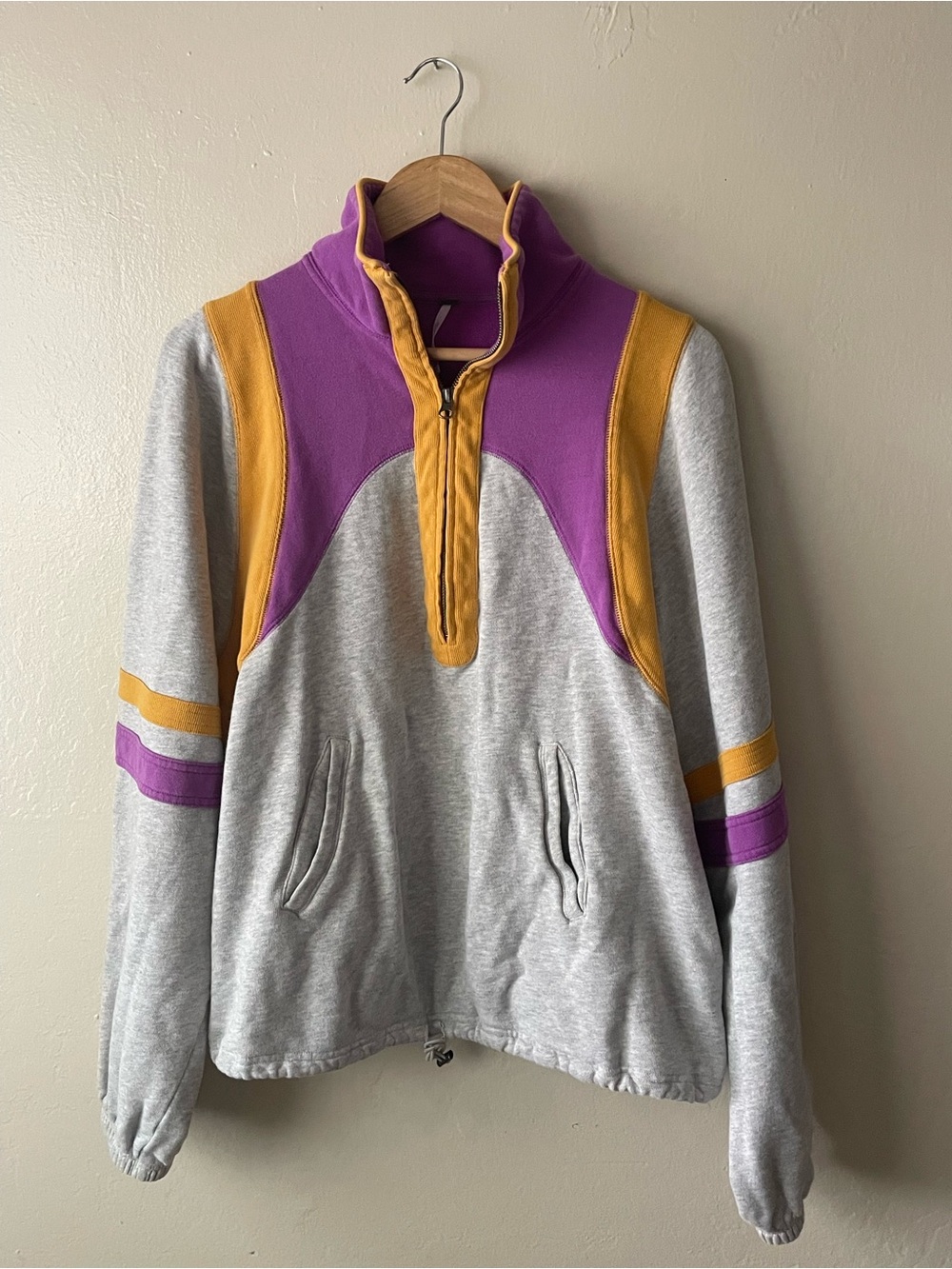 Free people Gray color block oversized quarter zip pullover sweatshirt